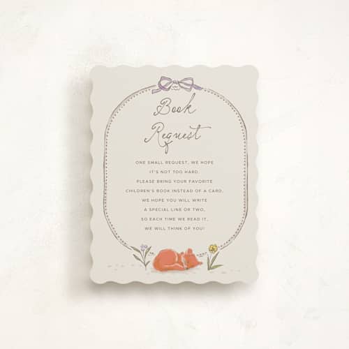 This is a linen baby shower insert cards with standard by Vera Lim called woodland magic printing on signature in standard