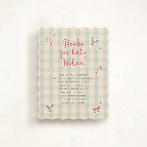 This is a peppermint baby shower insert cards with standard by Creo Study called toys and joy printing on signature in standard