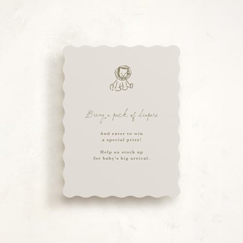 This is a seafoam baby shower insert cards with standard by Lucrecia Caporale called baby little toys printing on signature in standard