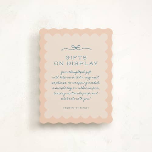 This is a peachy baby shower insert cards with standard by Leia Matt called nesting toolbox printing on signature in standard