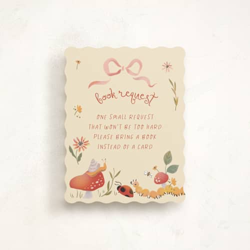 This is a ivory baby shower insert cards with standard by Becky Nimoy called insect garden printing on signature in standard