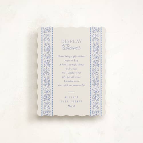 This is a cobalt baby shower insert cards with standard by Ana Sharpe called bloomy baby printing on signature in standard