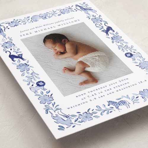 This is a ink foil stamped birth announcements with foil pressed by Sarah Knight called wild one printing on recycled smooth signature in standard