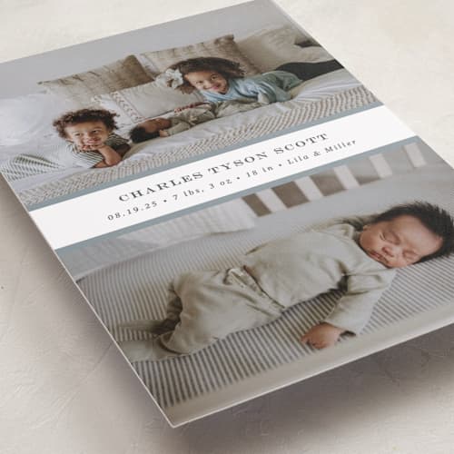 This is a sky birth announcements with standard by Sara Hicks Malone called stripe classic printing on recycled smooth signature in standard