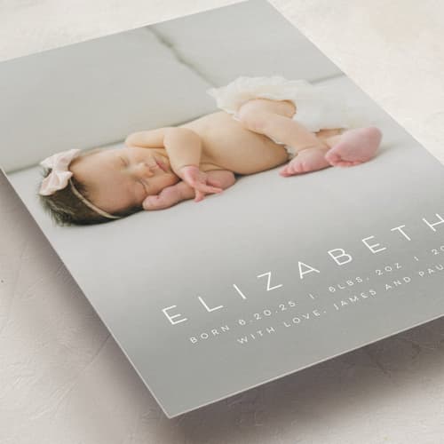 This is a sugar birth announcements with standard by Juneau Designs called sweet love printing on recycled smooth signature in standard
