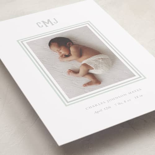 This is a limestone birth announcements with standard by Sara Hicks Malone called preppy baby printing on recycled smooth signature in standard