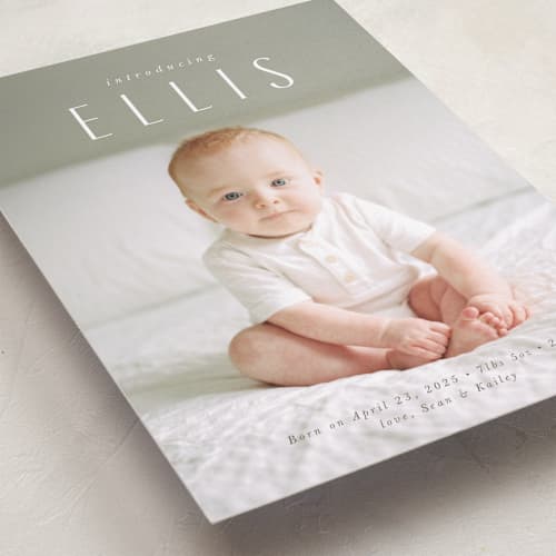 This is a whipped cream birth announcements with standard by Jennifer Wick called in name only printing on recycled smooth signature in standard