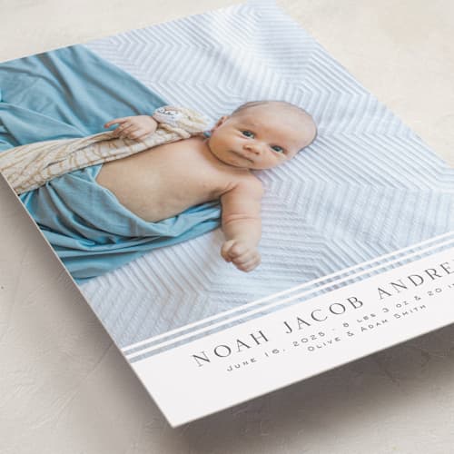 This is a cloud birth announcements with standard by Nicole Walsh called minimalist stripes printing on recycled smooth signature in standard