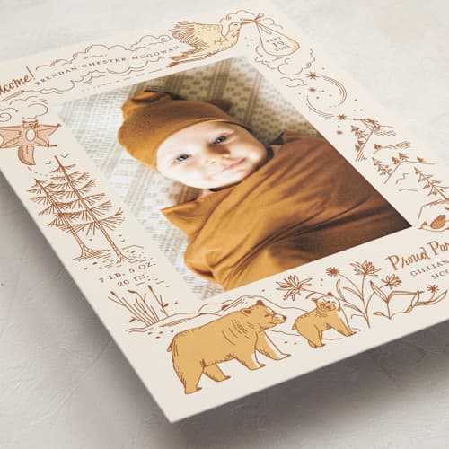 This is a cream birth announcements with standard by Morgan Ramberg called baby bear printing on recycled smooth signature in standard