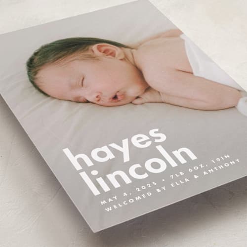 This is a cloud birth announcements with standard by Ellen Schlegelmilch called hayes printing on recycled smooth signature in standard