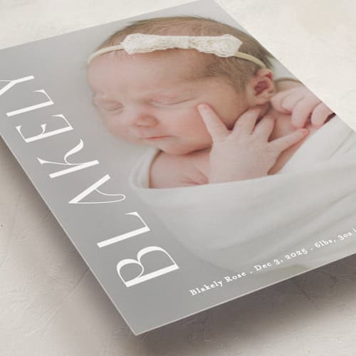 This is a cotton birth announcements with standard by Angela Thompson called close up printing on recycled smooth signature in standard