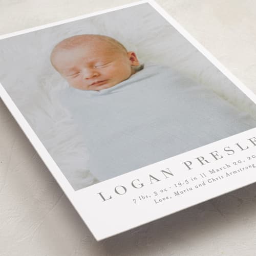 This is a fawn birth announcements with standard by Megan Davis called menil printing on recycled smooth signature in standard
