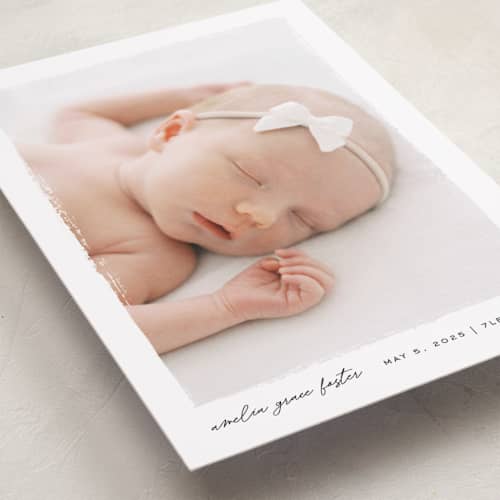 This is a snow birth announcements with standard by Pixel and Hank called edgy printing on recycled smooth signature in standard