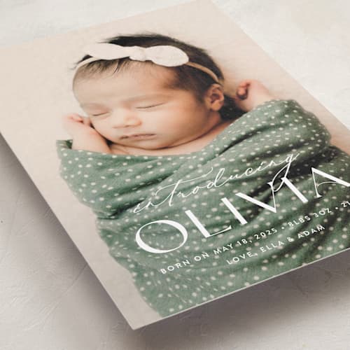 This is a natural birth announcements with standard by Ana Sharpe called bold introduction printing on recycled smooth signature in standard