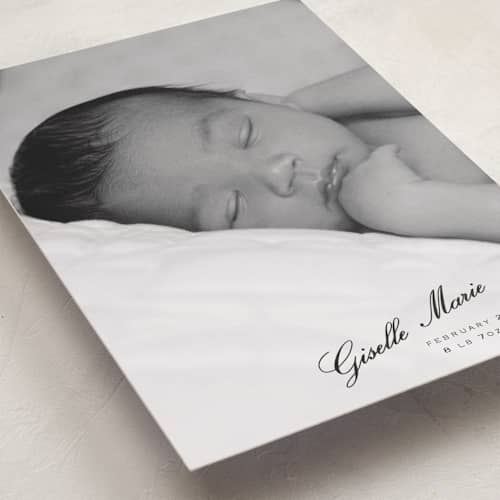 This is a galaxy birth announcements with standard by Tamara Hilje called slanted printing on recycled smooth signature in standard