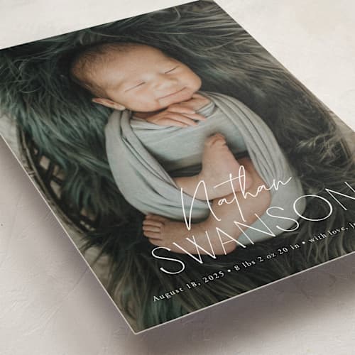 This is a snow birth announcements with standard by Yaling Hou Suzuki called focus printing on recycled smooth signature in standard