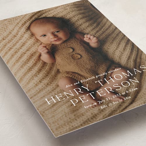This is a powder birth announcements with standard by Melissa Egan of Pistols called refined printing on recycled smooth signature in standard