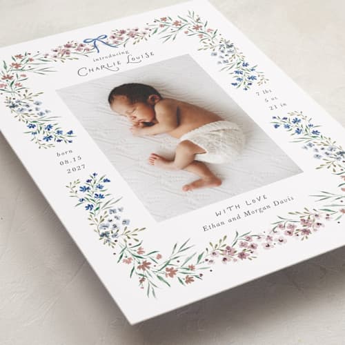 This is a garden birth announcements with standard by Kate Ahn called provence printing on recycled smooth signature in standard