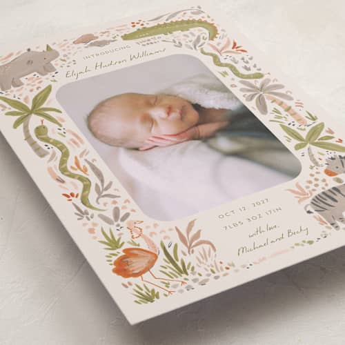 This is a canopy birth announcements with standard by Vera Lim called hello safari printing on recycled smooth signature in standard