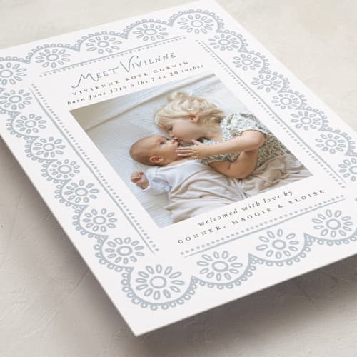 This is a cloud birth announcements with standard by Laura Hankins called handdrawn eyelet printing on recycled smooth signature in standard