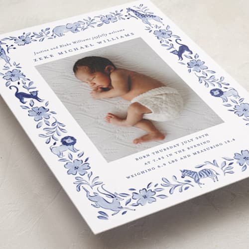 This is a ink birth announcements with standard by Sarah Knight called wild one printing on recycled smooth signature in standard