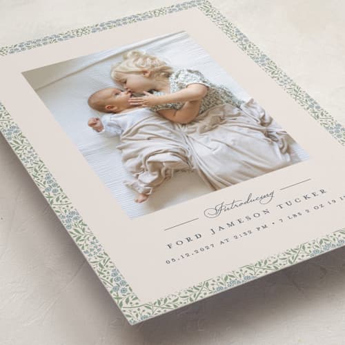 This is a meadow birth announcements with standard by Erica Krystek called parisienne printing on recycled smooth signature in standard