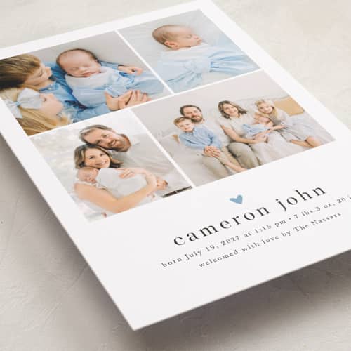This is a bluebird birth announcements with standard by Melanie Kosuge called loveable printing on recycled smooth signature in standard
