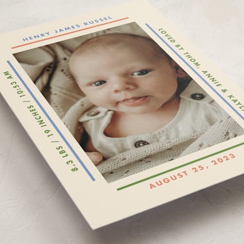 This is a halo birth announcements with standard by Baumbirdy called framework printing on recycled smooth signature in standard