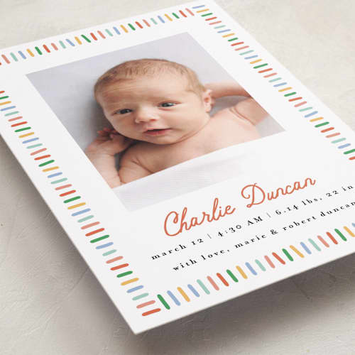 This is a rainbow birth announcements with standard by Maria Alou called coloring book printing on recycled smooth signature in standard