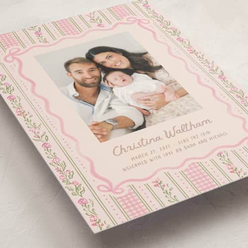 This is a ballet slipper birth announcements with standard by Creo Study called cottagecore wallpaper printing on recycled smooth signature in standard