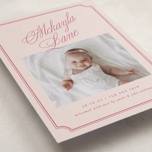 This is a grapefruit birth announcements with standard by Kelly Watkins called sweet marquee printing on recycled smooth signature in standard