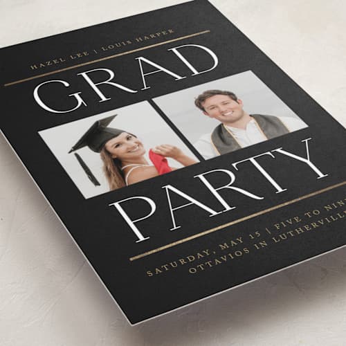 This is a cap and gown graduation invitations with foil pressed by Erin L. Wilson called double take printing on recycled smooth signature in standard