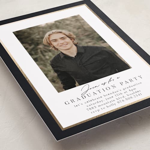 This is a midnight graduation invitations with foil pressed by Nicole Walsh called classic edge printing on recycled smooth signature in standard