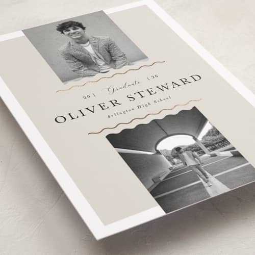 This is a cement graduation announcements with foil pressed by Vivian Yiwing called divided printing on recycled smooth signature in standard