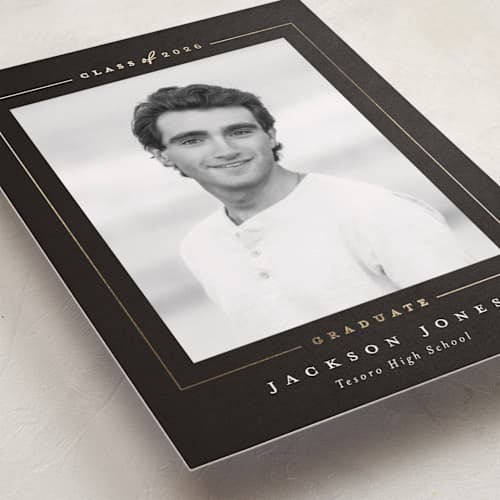 This is a truffle graduation announcements with foil pressed by Joanna Griffin called straight arrow printing on recycled smooth signature in standard