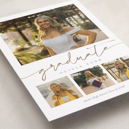 This is a snow graduation announcements with foil pressed by Sarah Curry called graduation gallery printing on recycled smooth signature in standard