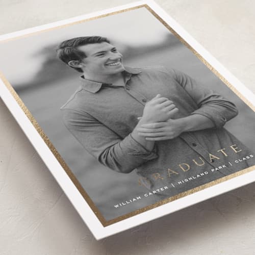 This is a cotton graduation announcements with foil pressed by Amy Kross called winds printing on recycled smooth signature in standard