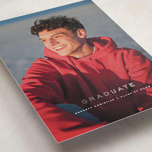 This is a cloud graduation announcements with foil pressed by Wildfield Paper Co called olympus printing on recycled smooth signature in standard