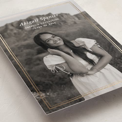 This is a cream graduation announcements with foil pressed by Ellen Schlegelmilch called abigail printing on recycled smooth signature in standard