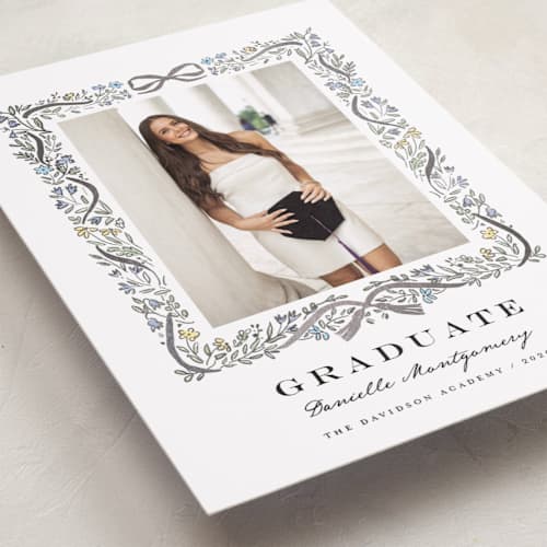 This is a ink graduation announcements with foil pressed by Petra Kern called floristica printing on recycled smooth signature in standard