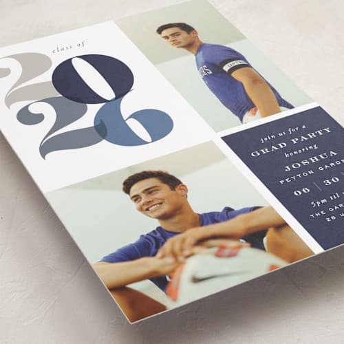 This is a navy graduation invitations with standard by Hooray Creative called in vogue printing on recycled smooth signature in standard