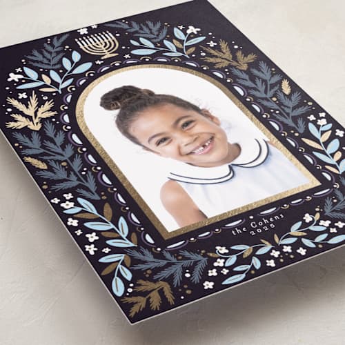 This is a midnight hanukkah cards with foil pressed by Hudson meet Rose called flourish printing on recycled smooth signature in standard