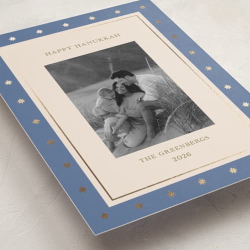 This is a sky hanukkah cards with foil pressed by Rina Ozum called happy hanukkah printing on recycled smooth signature in standard