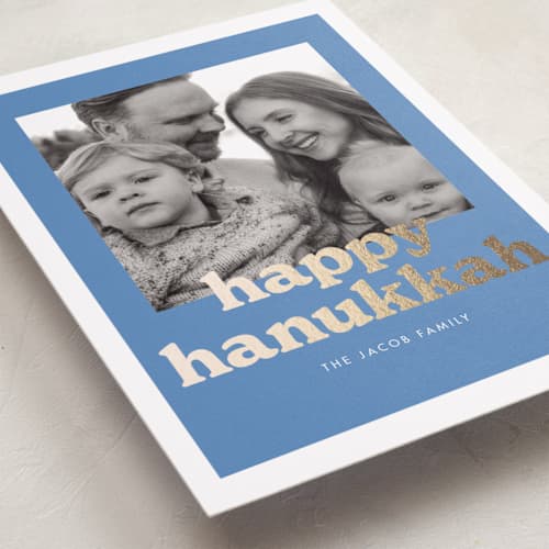 This is a celestial hanukkah cards with foil pressed by Baumbirdy called poloriod frame printing on recycled smooth signature in standard