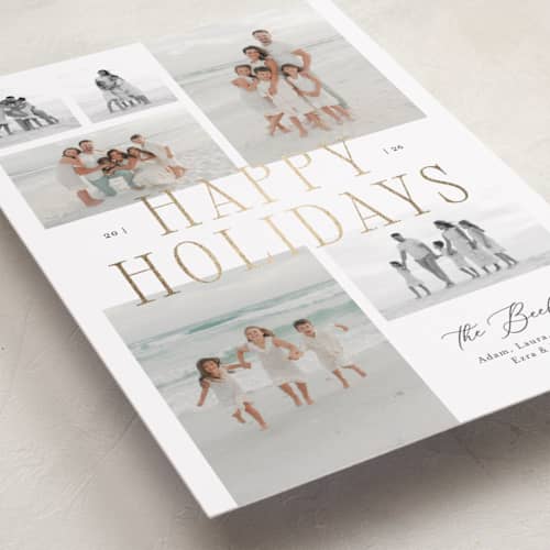 This is a snow foil pressed holiday cards with foil pressed by Michelle Taylor called family gallery printing on recycled smooth signature in standard