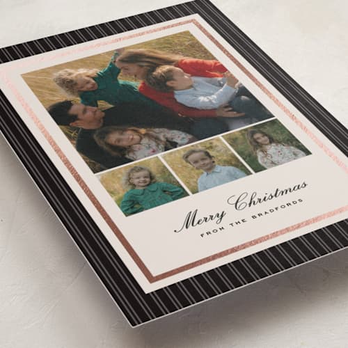 This is a midnight foil pressed holiday cards with foil pressed by Amy Kross called nicholas printing on recycled smooth signature in standard