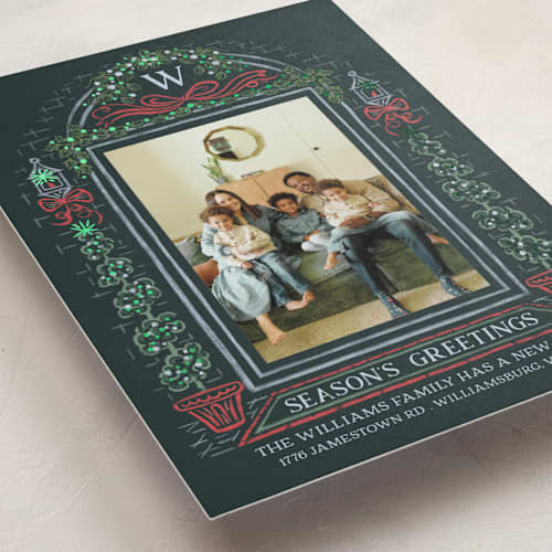 This is a forest foil pressed holiday cards with foil pressed by Paper Sun Studio called colonial christmas printing on recycled smooth signature in standard
