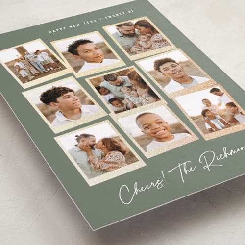 This is a fern foil pressed holiday cards with foil pressed by Hooray Creative called nine snapshots printing on recycled smooth signature in standard