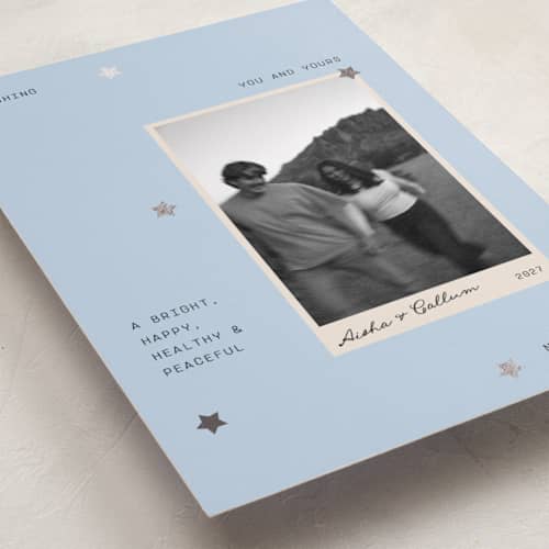 This is a sky foil pressed holiday cards with foil pressed by Blustery August called for the memories printing on recycled smooth signature in standard