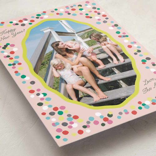 This is a grapefruit foil pressed holiday cards with foil pressed by Megan Davis called fizzy printing on recycled smooth signature in standard